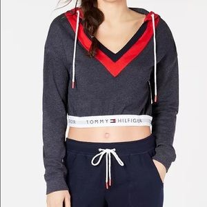 Urban Outfitters | Tommy Hilfiger Lounge Crop Hoodie | Sz Med | Navy/Gray/Red
